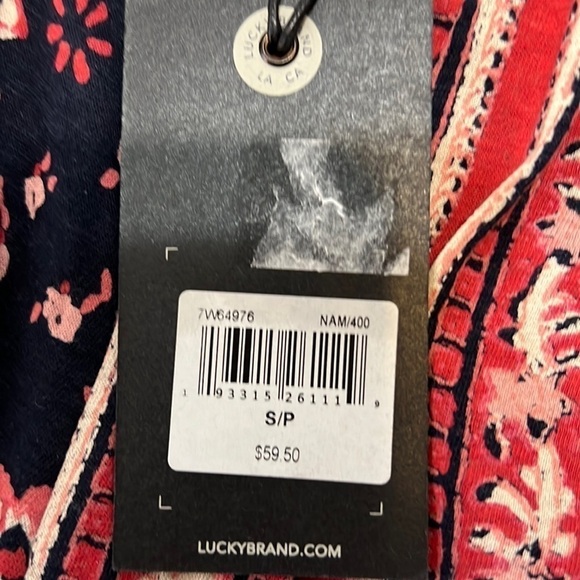 Lucky Brand Wildflower Short Sleeve Faux Wrap Navy NWT Cotton/Modal Sz S. - Picture 5 of 10